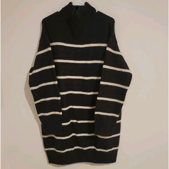 H And M Womens Mini Sweater Dress Size XL Turtleneck Long Sleeve Striped - Picture 1 of 6